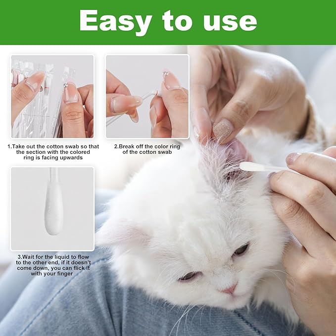 twoworld Pet Ear Swabs,2-in-1 Pet Ear Cleaning Liquid Swabs,Cat & Small Dog Ear Cleaner Swabs,Ear Cleaner Solution for Dogs and Cat for Daily Ear Cleaning Removes Wax, Dirt, & Odor (100)