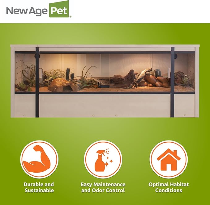 New Age Pet ECOFLEX 60-Inch Mojave Reptile Lounge in Maple- Durable, Moisture-Resistant Wood Plastic Composite Habitat with Vented Side Panels, Removable Sliding Glass Doors & Lock