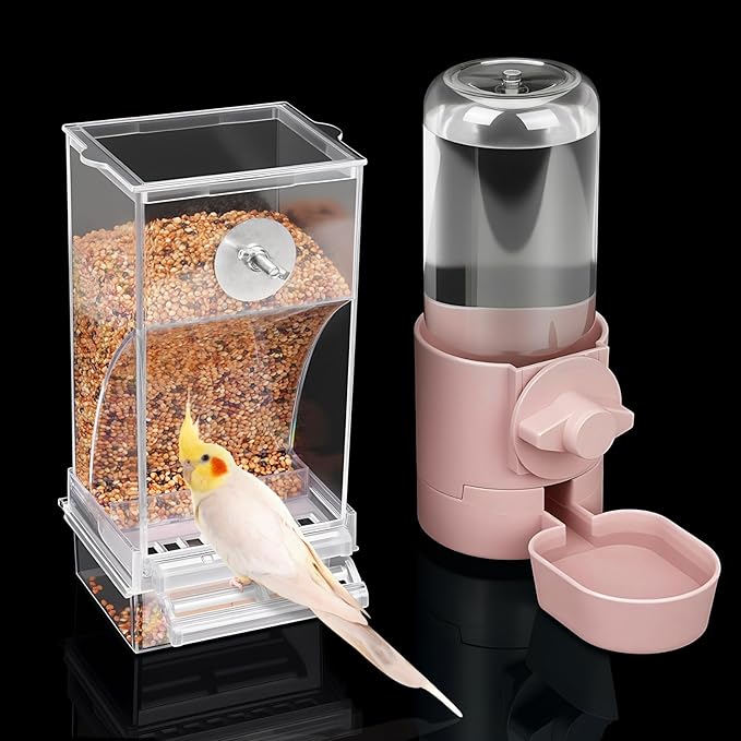 No Mess Bird Feeder Water Dispenser Set, Bird Feeder for Cage, Cage Accessories for Cockatiels, Finches, Budgies and Canaries