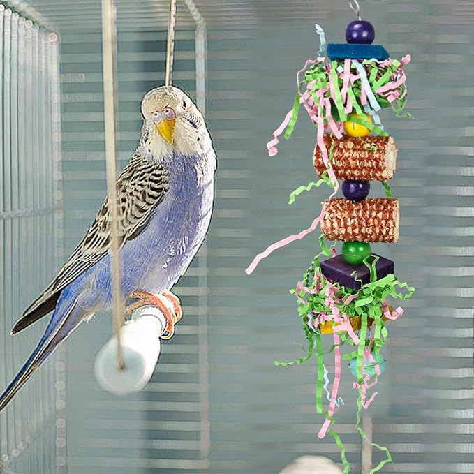 Bird Toys 3 Pack Parrot Toys Natural Bird Cage Accessories Shredded Foraging Supplies Suitable for Parakeets, Cockatiels, Conures, Lovebirds and Most Small to Medium