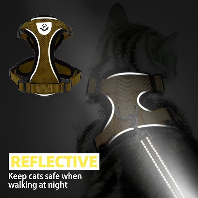 PUPTECK Cat Harness and Leash Set Escape Proof Reflective Cat Walking Harness Adjustable Soft Breathable Mesh Vest for Small Pets, Yellow, M