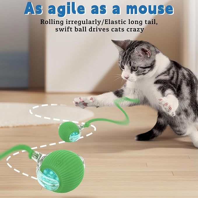 Interactive cat Toys for Indoor Cats, Speedy Tail 3.0 Cat Toy, Motion Activate cat Toy Ball，Automatic Toys for Bored Indoor Cats, Speedy Tail 2.0 Cat Toy, Rechargeabl(Green)
