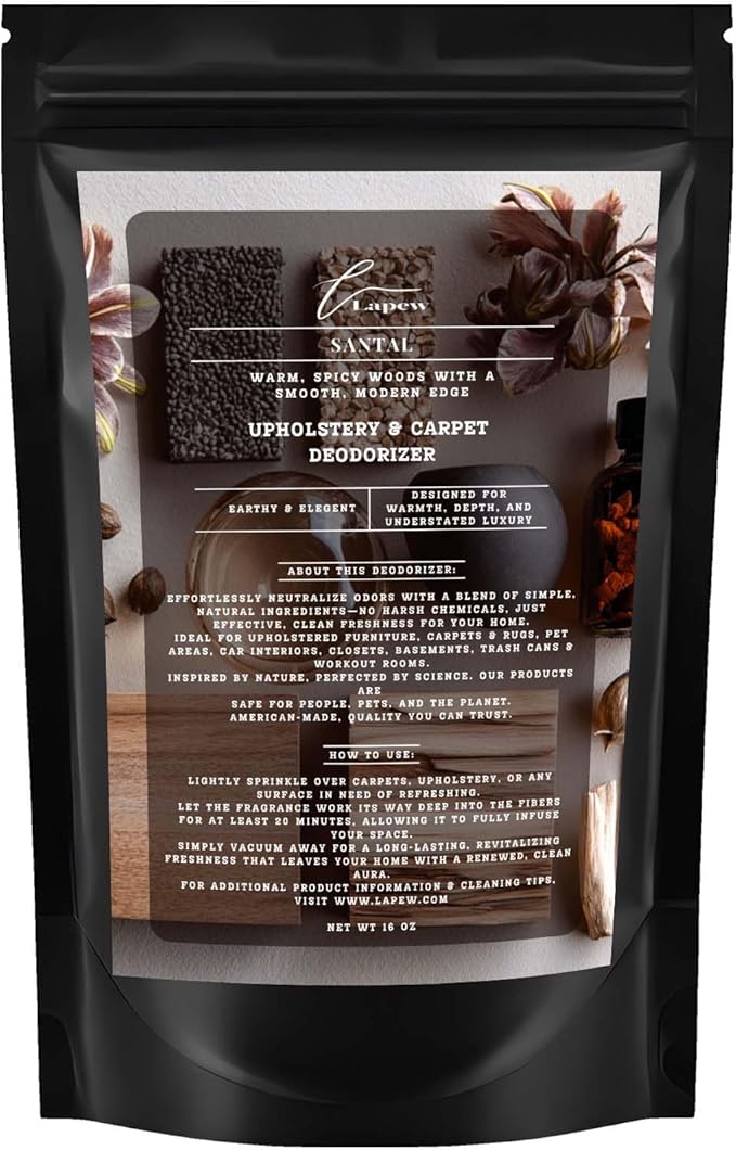 Santal Carpet Freshener Powder: Powerful Odor Eliminator for Home, Upholstery Deodorizer, Carpet Deodorizer, Pet Urine, Cat Litter Box - Santal Fragrance