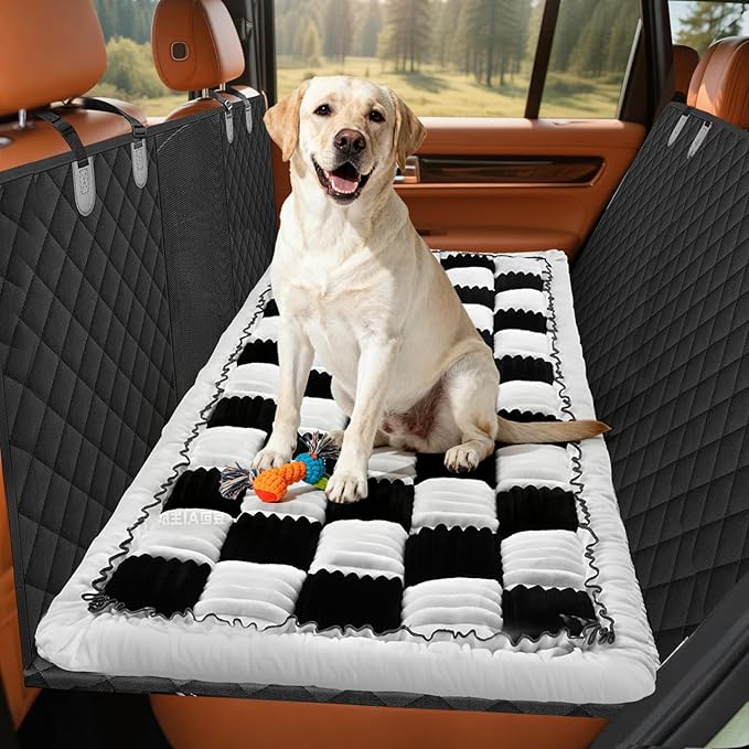 Backseat Dog Bed Mat for Car: 23.6" x 52" Non-Slip Dog Bed for Back Seat - Soft and Comfortable Dogs Blanket - Washable Travel Pet Mat Seat Protector Fit for Back Seat Cover, Grid