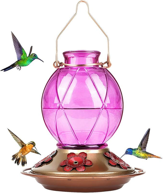 BOLITE Hummingbird Feeder, Glass Hummingbird Feeder for Outdoors, Netted Texture Ball Shape Bottle, 20 Ounces, Lavender, Birthday Gifts for Women Men, Gifts for Mom Dad