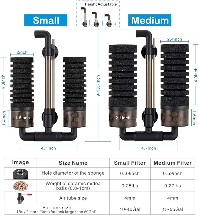 hygger Aquarium Double Sponge Filter, Comes with 2 Spare Sponges (S)