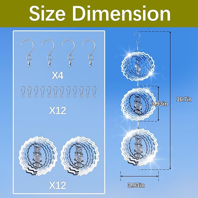 12 PCS Stainless Steel Bird deterrents for Outside,3D Wind Spinners Outdoor Bird Scarer Discs Set Pigeon Deterrent,Bird reflectors to Keep Birds Away Woodpecker Deterrent for House,Crow Deterrent