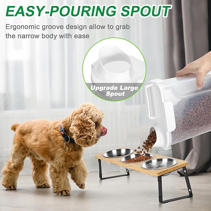 TBMax 2 Pack Cat Dog Food Storage Containers 10 to 14 Lbs, Portable Travel Pet Container Dispenser with Easy-Pouring Spout & Cup, Airtight Bird Seed Container Dog Treat Storage Bin -White