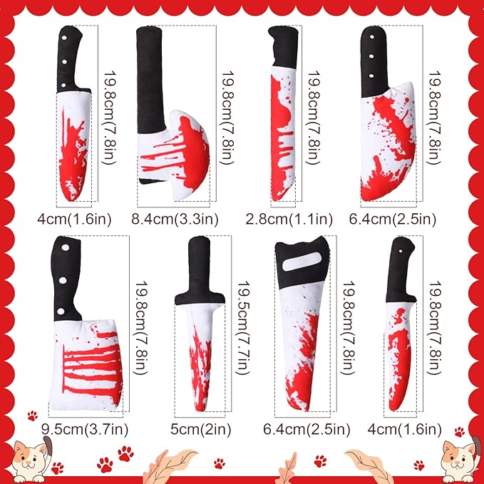 Honoson 8 Pcs Knife Cat Chew Toys Catnip Toys Interactive Stuffed Kitten Chew Toys Teething Resistant for Christmas Halloween Indoor Kitten Cats Boredom Relief Teeth Cleaning(Knife Pattern)