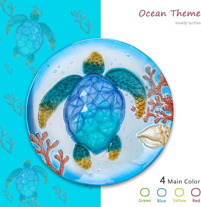 MUMTOP Bird Baths for Outdoors, Sea Turtle Glass Large Bird Bath Bowl with Metal Stand, Bird Feeders for Outside and Garden, Patio,Lawn Decor (Blue)