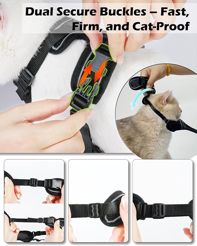 Luxelle 2 Pack Escape-Proof Cat Harness and Leash Set for Walking – Adjustable No Pull Soft Vest with Easy-Wear Buckle, Reflective Straps, Breathable Mesh – Outdoor Travel Harness for Cats & Kittens