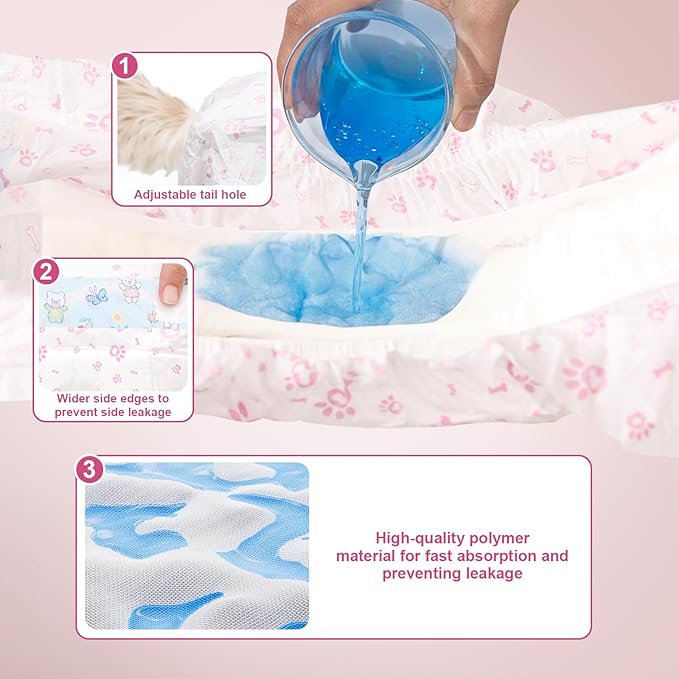 Disposable Dog Diapers Female 90 Count Doggie Diapers for Female Dogs (Waist 16-23.5 in XL) Super Absorbent Extra Large Dog Pads for Heat Excitable Urination or Incontinence - Pink