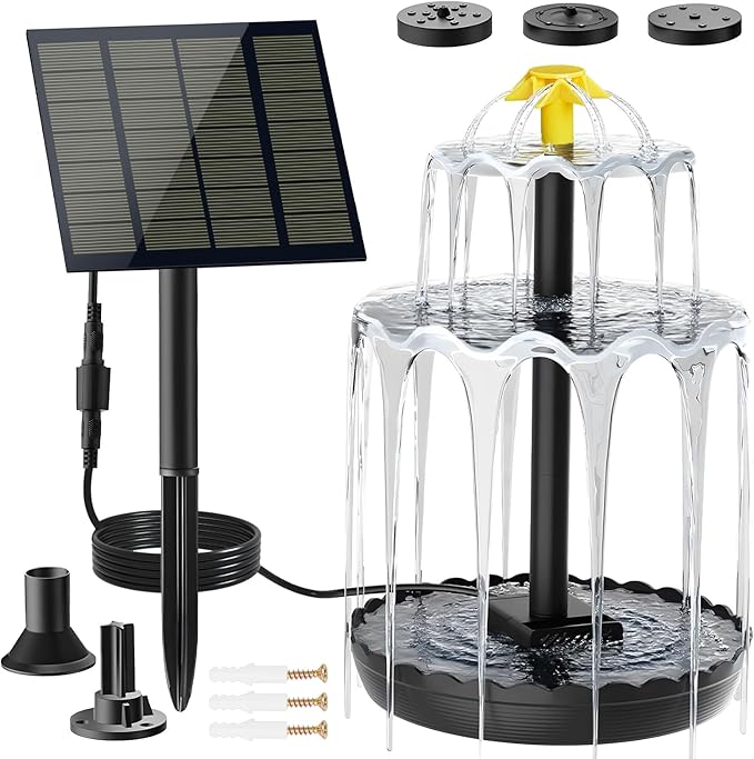 Solar Water Fountain for Bird Bath Upgrade Solar Panel Adjustable Flow Water Fountain 2W 7V Solar Powered Water Pump for Water Feature Small Pond