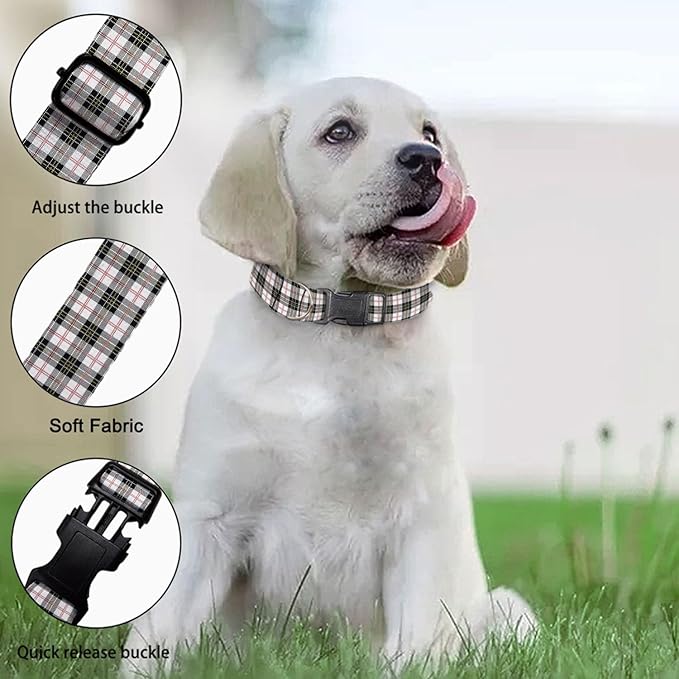 Black White Plaid Gingham Pet Collar Cat Dog Neck Strap Quick Release Buckle Adjustable Female Male Puppy Corgi