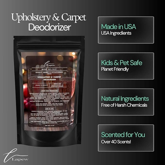 Rosé All Day Carpet Freshener Powder: Powerful Odor Eliminator for Home, Upholstery Deodorizer, Carpet Deodorizer, Pet Urine, Cat Litter Box - Rosé All Day Fragrance.