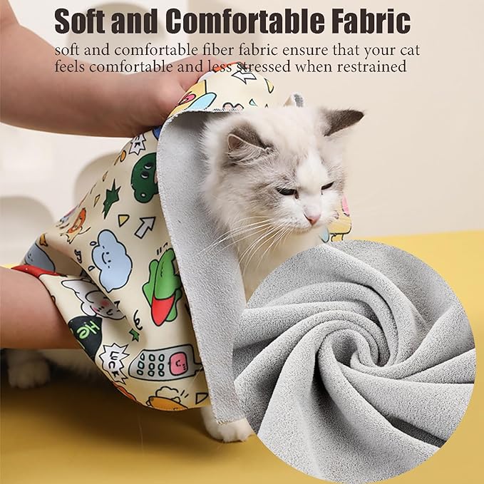 35.5'' Cat Grooming Wrap Cat Wrap for Cutting Nails, Anti-Escape Cat Restraint Wraps for Medicine Nail Clipping Ear Cleaning, Self-Adherent Cat Swaddle Wrap with Nail Clipper - Within 22lbs