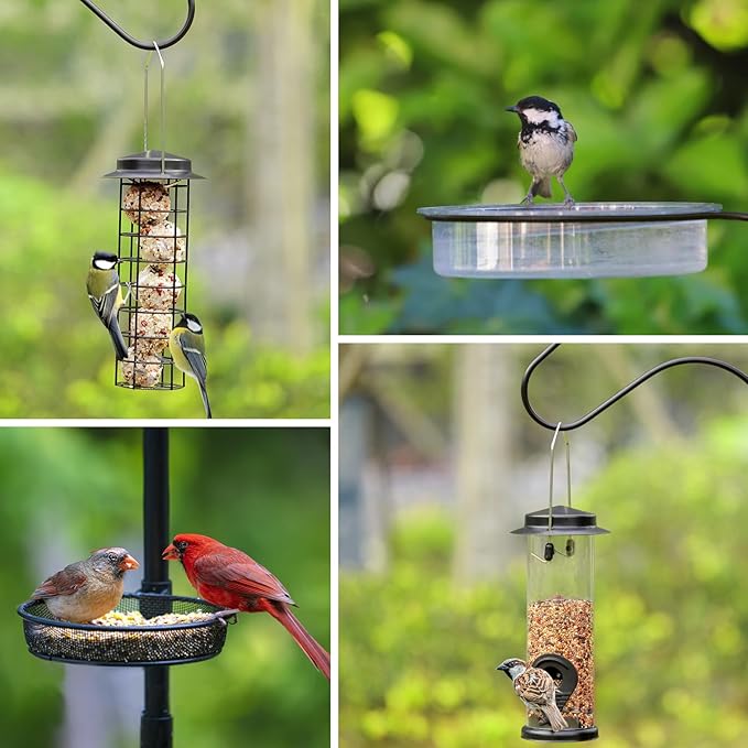 ERYTLLY 2-Hooks Bird House Pole Stand Kit 80 Inch Multi Feeders, Bird Bath, Feeder Tray - Heavy Duty Bluebird Feeder Support Rod Mount Set for Outdoor