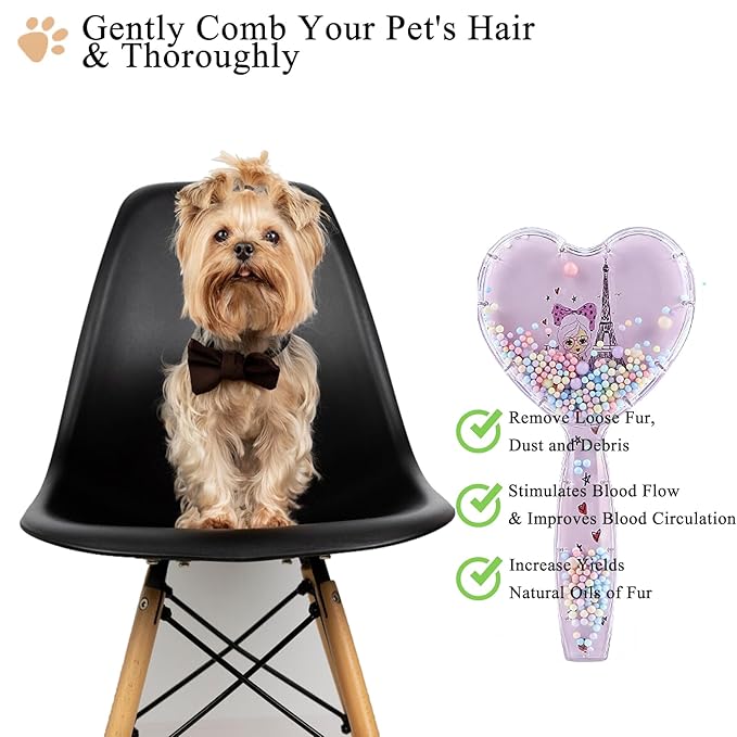 Small Dog Brush, Soft Dog Brush for Shih Tzus, Yorkies, Maltipoos, Maltese ， Love Shape Puppy Massaging Hair Brush, Cat Brush, for Small Dogs Cats Rabbits of All Hair Types (Purple)