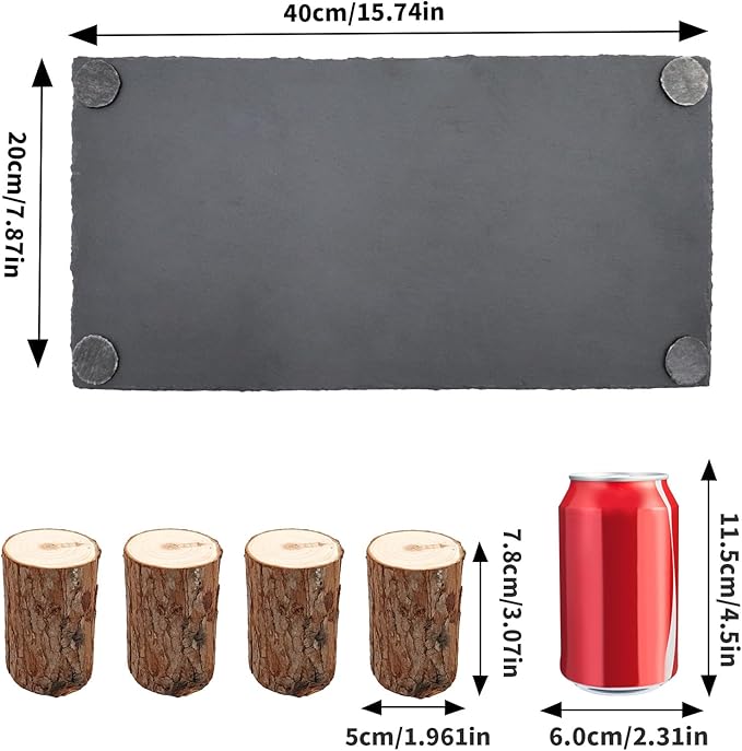 Bearded Dragon Basking Platform, Slate Rocks for Reptiles with Wooden Pile, Leopard Gecko Hides and Caves, Reptile Tank Accessories for Bearded Dragons, Geckos, Ball Pythons, Tortoise (Black, Large)