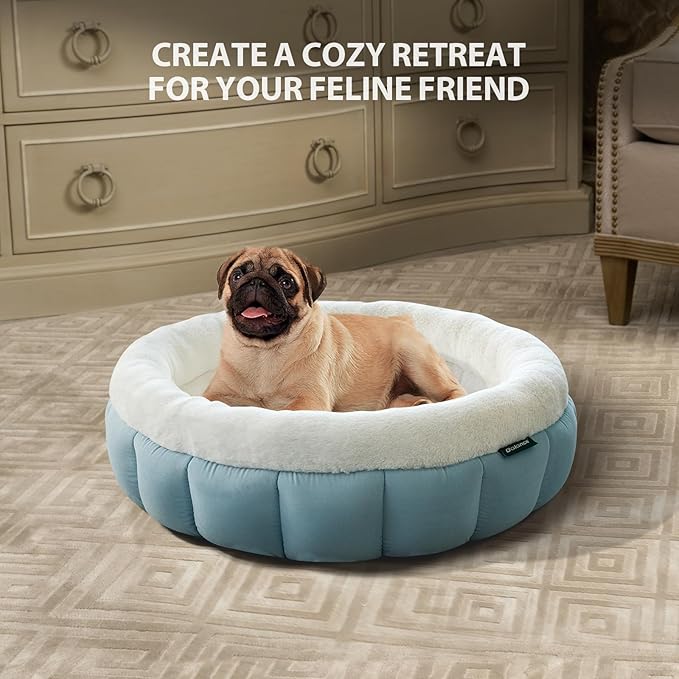 BALANCE Cat Beds for Indoor Cats, Washable Round Cat Bed, Cute Kitten Bed with Anti-Slip Bottom for Kitty and Puppy, 23 Inches, Dream Blue