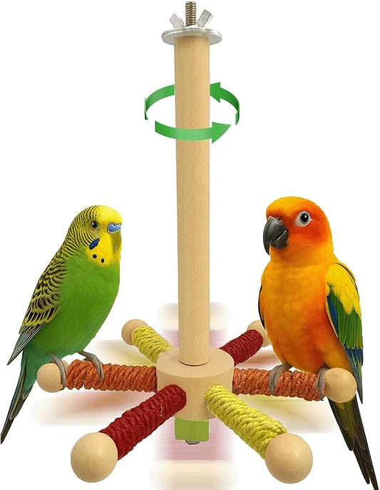 Rotating Bird Perch Toy – Fun Spinning Cage Stand for Parakeets, Budgies, Lovebird, Cockatiels, Conure, Finches & Quaker – for Small-Medium Birds to Relieve Boredom & Encourage Play (Yellow)