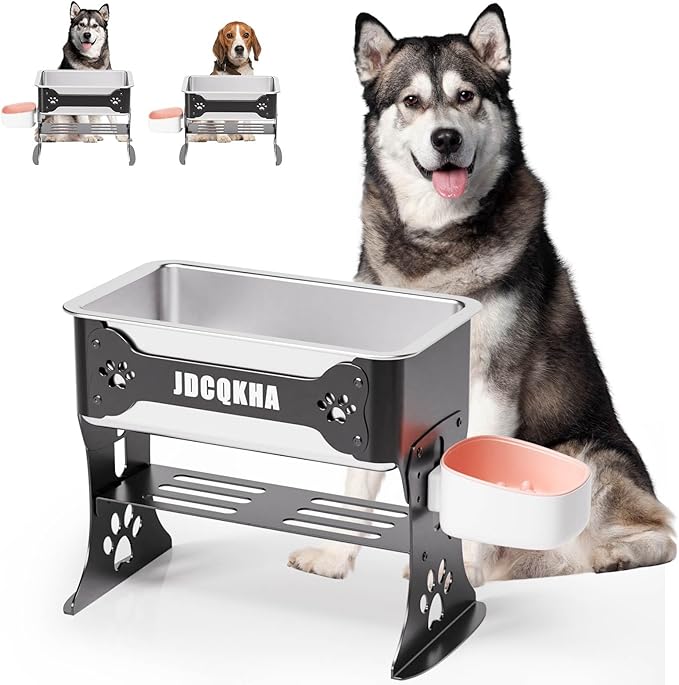 1.5 Gallon Elevated Large Dog Water Bowl, 2 Height Adjustable Stainless Steel Raised Dog Water Bowl Stand for Large Breed, Metal Pet Bowl Stand for Relief Joint Pressure, Easy Clean (Black)