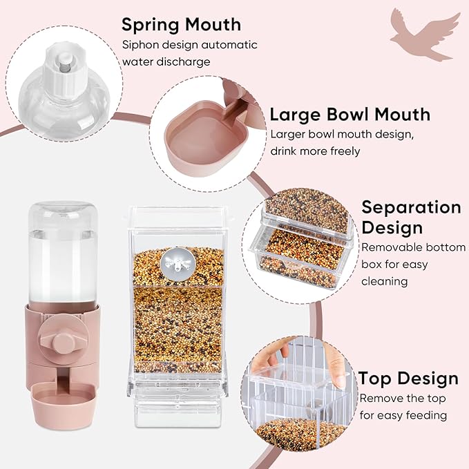 No Mess Bird Feeder Water Dispenser Set, Bird Feeder for Cage, Cage Accessories for Cockatiels, Finches, Budgies and Canaries