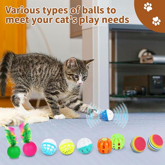 24-Piece Cat Toys Kit: Crinkle Balls, Bell Mice, Spring Toys - Assorted Colors for Indoor Cats Kittens