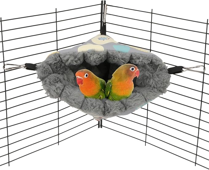Wontee Bird Nest House Winter Warm Hanging Hammock Bird Bed Snuggle Hut for Parakeets Budgies Caique Conures Cockatiels (Medium, Grey)