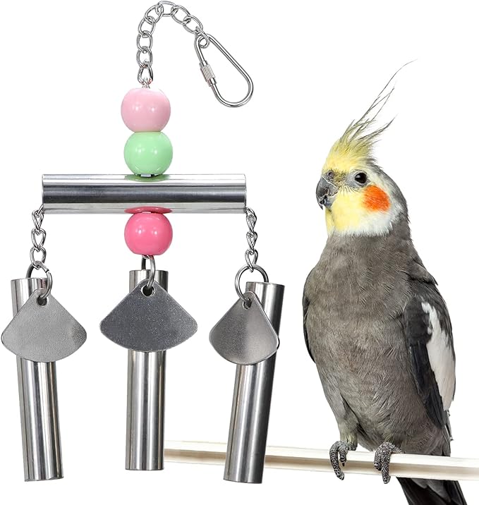Litewoo Bird Stainless Steel Bell Toys, Safe and Stable Hanging Spoons Pipe Chew Bite Toy（B）