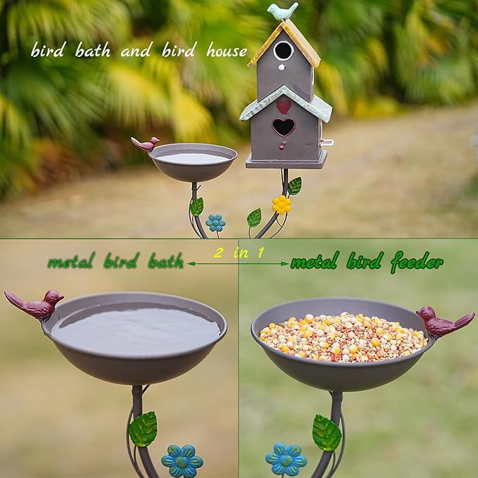 60.6" H Bird Baths for Outdoors,Metal Bird Bath Bowl,Birdhouses for Outdoors with Pole,Birdhouses for Outdoors,Garden Yard Decor