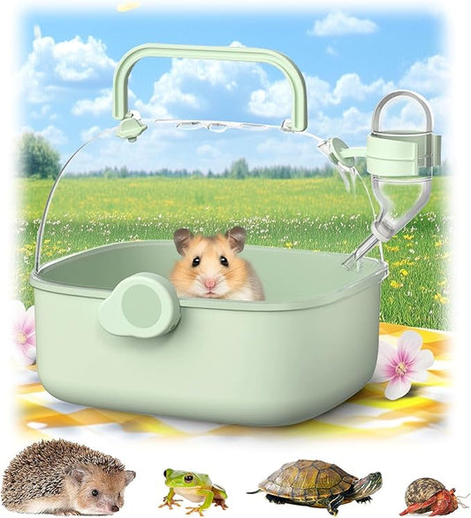 Portable Hamster Carrier for Travel - Acrylic Small Animal Cage with Ventilation Holes,Escape-Proof Hamster Travel Cage for Outdoor Picnics, Vet Visits (Mint Green)