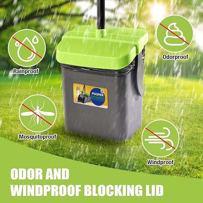 Pooper Scooper Swivel Bin & Rake Kit with 35 Bags – 46" Long Handle Heavy Duty Dog Poop Scooper with Bag Attachment, Yard Pet Waste Cleanup Tool for Large Medium Small Dogs