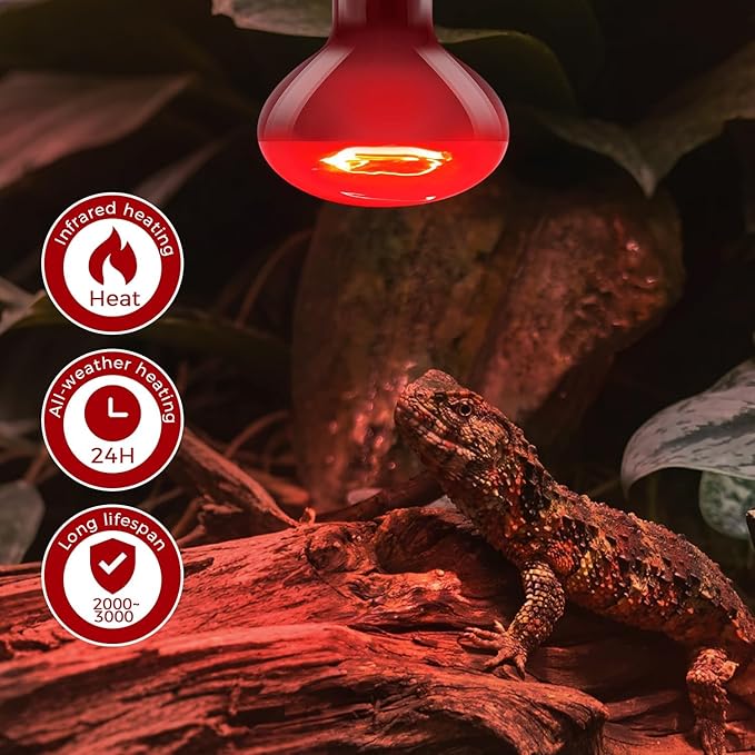Red Reptile Heat Lamp Bulb,120V 100W Infrared Heat Emitter Red Heat Lamp for Reptile Amphibian, Infrared Basking Spot Light Bulb 2PCS