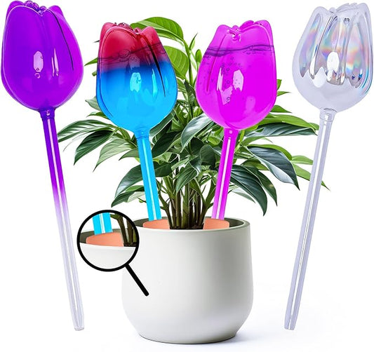 Plant Watering Globes Large,4Pcs Glass Non Clogging Self Watering Globes,Self Watering Planter Insert with Watering Spike,Automatic Plant Watering Devices,Water Bulbs for Indoor&Outdoor Plants