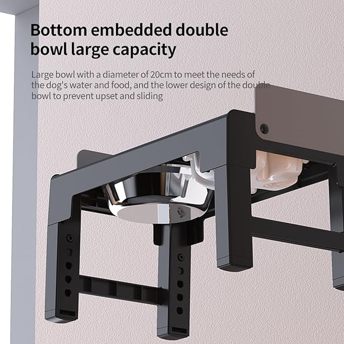 PAKEWAY Elevated Dog Bowls, Spill Proof, Tiltable Dog Feeder with 1 Stainless Steel Bowl &1 Slow Feeder Bowl, 6 Height Adjustable Raised Dog Bowls Stand for Medium Large Dogs