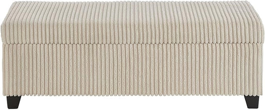 48" Ottoman with Storage, Corduroy Storage Ottoman Bench for Bedroom, End of Bed Bench with Safety Hinge for Living Room, Bedroom, Entryway, Beige