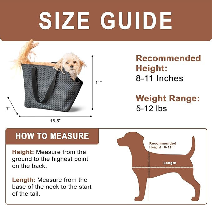 Luxury Woven Dog Purse Carrier for Small Dogs - Cozy Faux Leather, Dog Carrier Purse with Secure Harness Clip, Black Dog Tote Bag for Small Dogs and Puppies