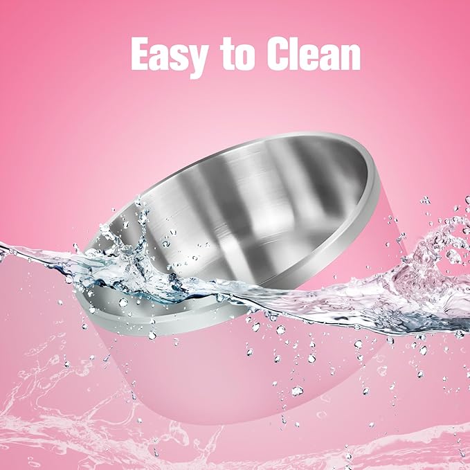 LIHONG Stainless Steel Dog Bowls for Large Dogs,Dog Food Water Bowls with Non Slip Rubber Bottom,Pet Feeding Bowl,Double Wall Insulated,Rustproof(64oz,Pink)