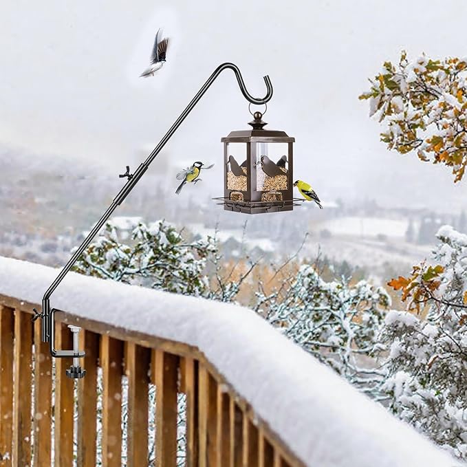 BOLITE Heavy Duty Deck Hook, 20 Inch Bird Feeder Hanger for Hummingbird Feeders, Planters, Lanterns, Wind Chimes, 360° Rotatable Arm, Black