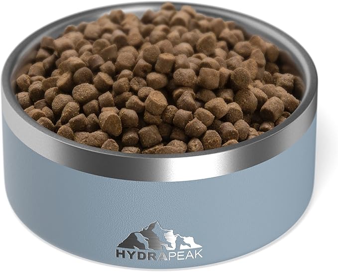 Hydrapeak Dog Bowl; Non Slip Stainless Steel; Water and Food Dish; Large Sized and Small Dogs; 32oz 64oz; Multiple Sizes; 4 Cup | Storm