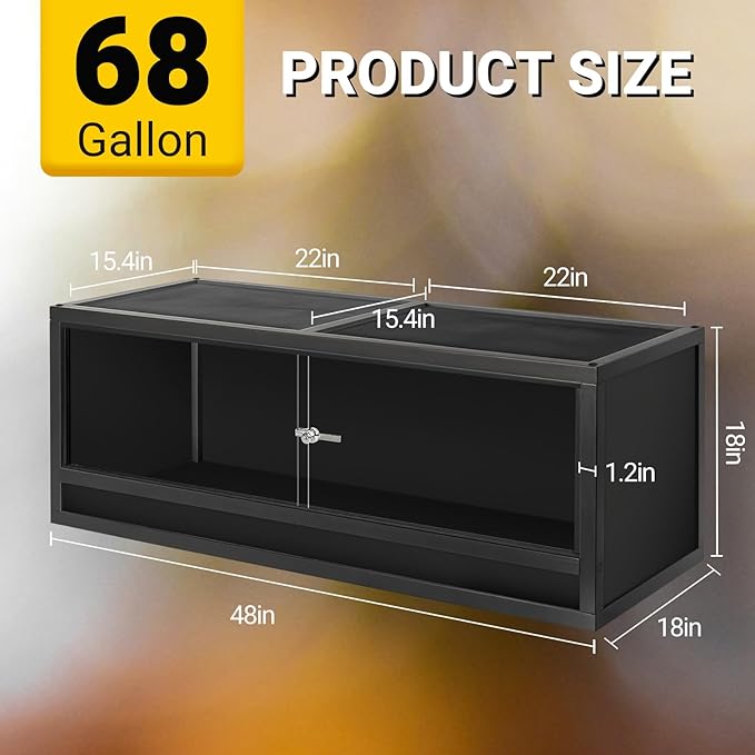 REPTI ZOO 68 Gallon Reptile Enclosure, 48x18x18 inch Wooden Reptile Tank Terrarium for Bearded Dragon Gecko Ball Python Snake Turtle, Light Weight Habitat Cage