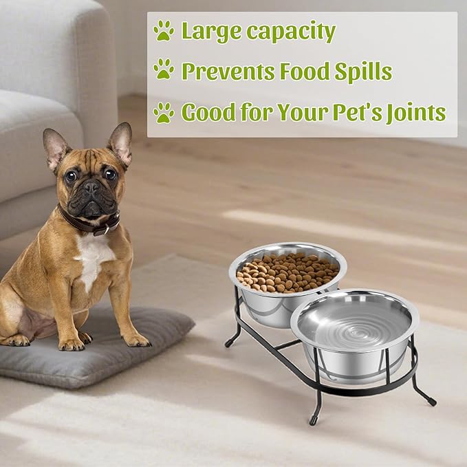 Stainless Steel Raised Dog Bowls with Stand 2 Removable Pet Feeder 15 °Tilt Elevated Pet Water Food Bowls for Dogs Cats Rabbits