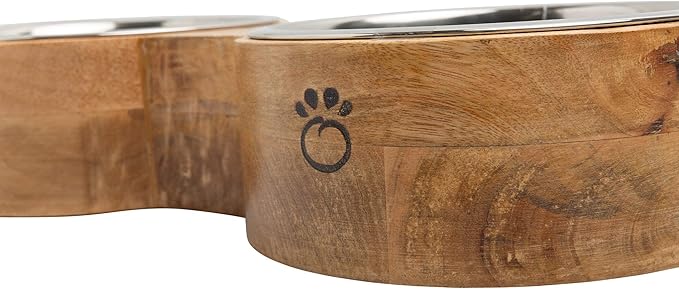 Luxury Elevated Dog Bowl Set - Mango Wood Stand with 2 Stainless Steel Food & Water Bowls - Raised Pet Feeder with Non-Slip Base, Modern Design for All Dog Sizes, Large 48oz