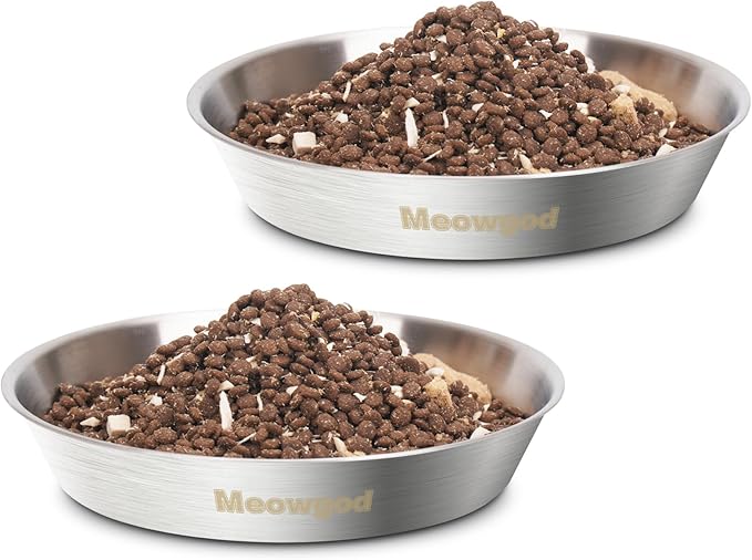 Cat Bowls,6.7" Extra Wide Stainless Steel Cat Food Bowls Whisker Friendly Water Dishes Plates for Cats and Small Dogs Good for Wet and Dry Food(2pack)