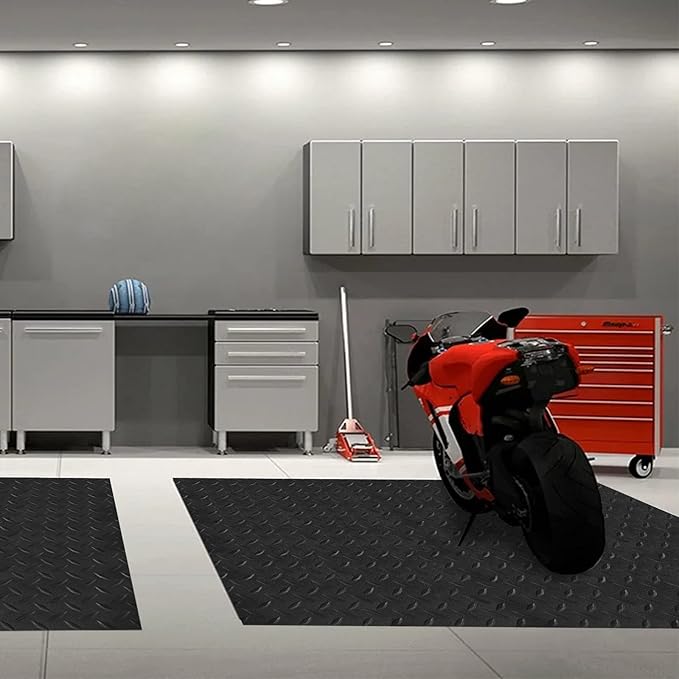 Boshen 7.5Ft x 17Ft Rubber Flooring Mats 2.9mm Thickened Diamond Plate Flooring Roll 127.5sqft Garage Floor Mats Non-Slip Floor Protector Mat for Garage Warehouse Gym Basement-Black
