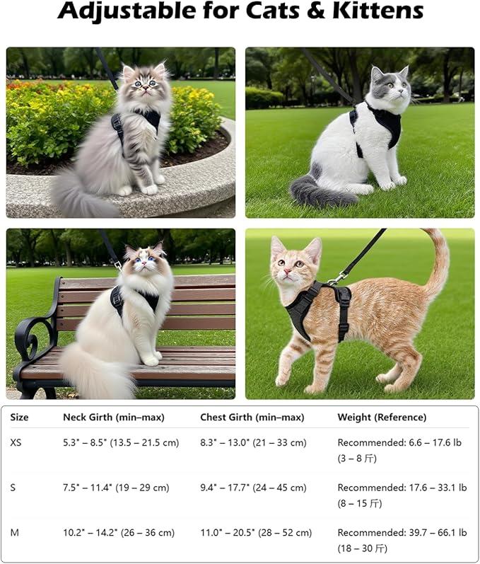 Luxelle 2 Pack Escape-Proof Cat Harness and Leash Set for Walking – Adjustable No Pull Soft Vest with Easy-Wear Buckle, Reflective Straps, Breathable Mesh – Outdoor Travel Harness for Cats & Kittens
