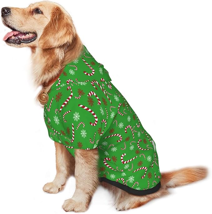Green Candy Cane Hoodie,Christmas Cosplay Dog Clothes with Pocket and Hat Winter Clothes Sweaters Xx-Large