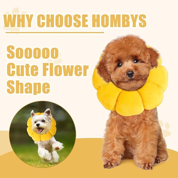 HOMBYS Soft Dog Cone for Dogs and Cats, Cute & Fluffy Flower Shape for Claming, Adjustable Dog Collar Alternative After Surgery, Protective Elizabethan Collar for Dogs Recovery & Stop Licking, S
