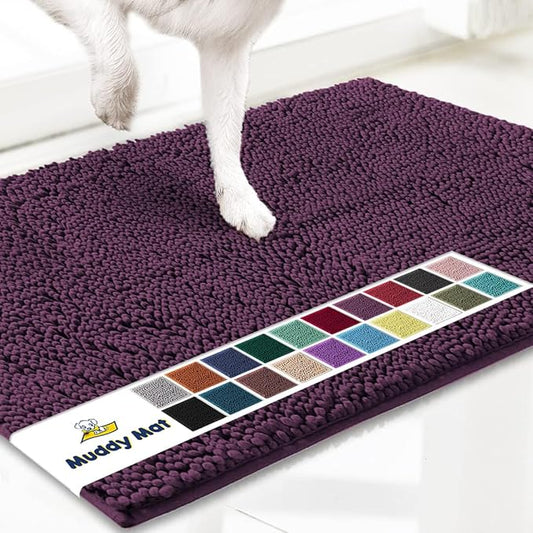 Muddy Mat® AS-SEEN-ON-TV Highly Absorbent Microfiber Door Mat and Pet Rug, Non Slip Thick Washable Area and Bath Mat Soft Chenille for Kitchen Bedroom Indoor and Outdoor - Dark Purple 48" x 60"